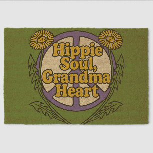 Hippie Soul Grandma Heart Peace Sign Hippies Fiber Doormat