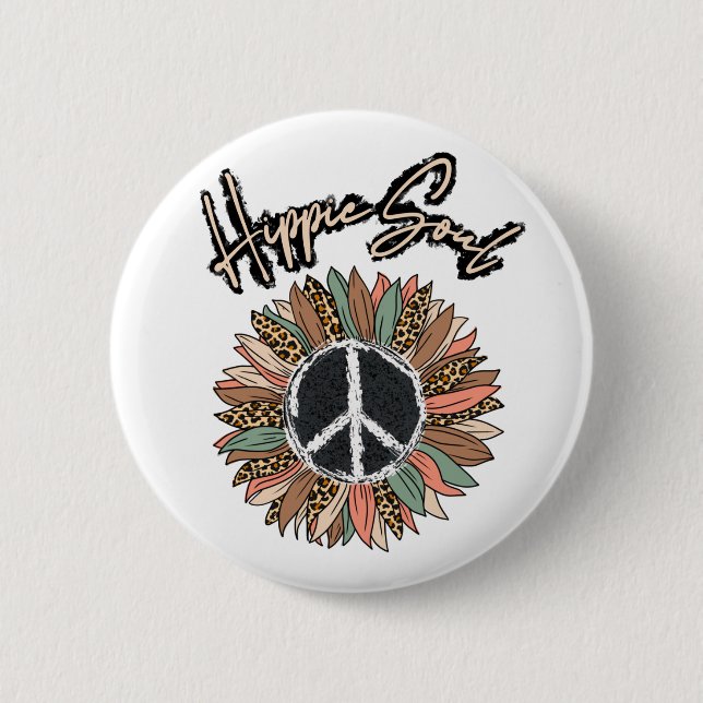 Hippie Soul Peace Sign Sunflower Button (Front)