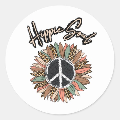 Hippie Soul Peace Sign Sunflower Classic Round Sticker