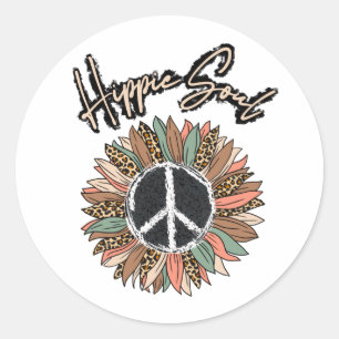 Hippie Soul Peace Sign Sunflower Classic Round Sticker