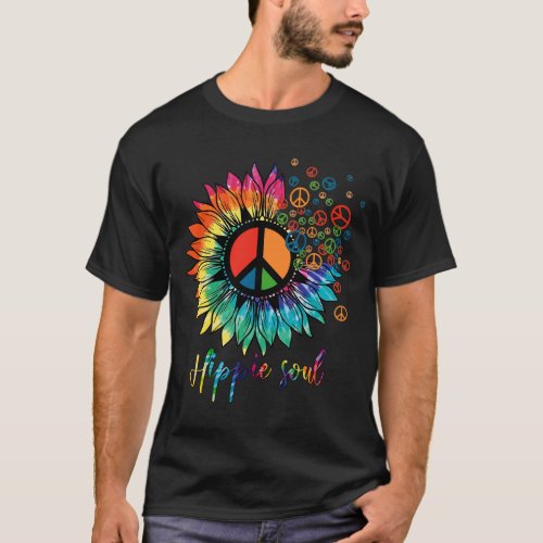 Hippie Soul Sun Flower Color Leopard Circle T_Shirt