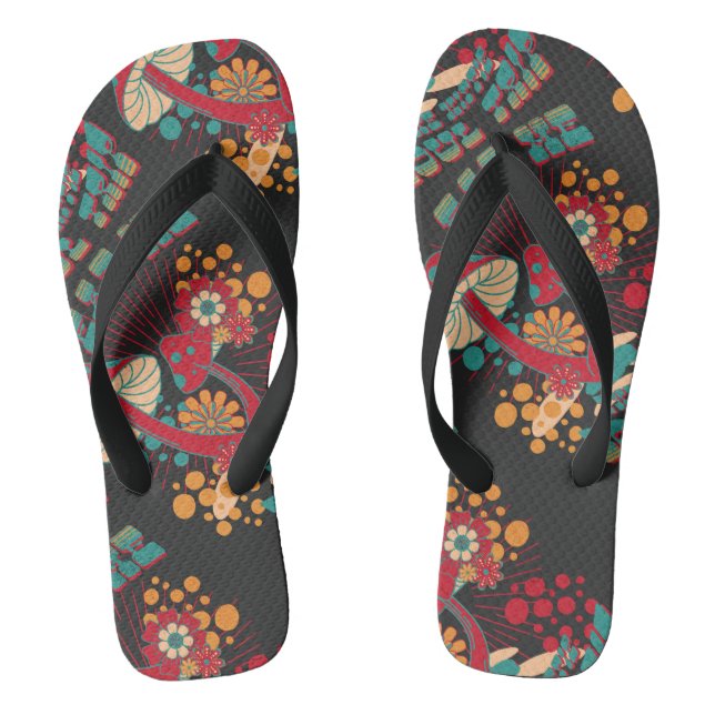 Hippie Soul Trip Summer Vintage Mushroom Flip Flops (Footbed)