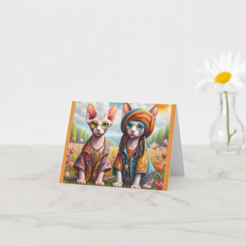 Hippie Sphynx Cat Couple Card