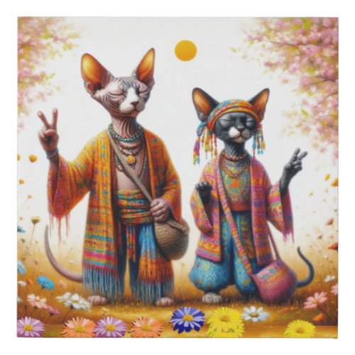Hippie Sphynx Cat Faux Canvas Print