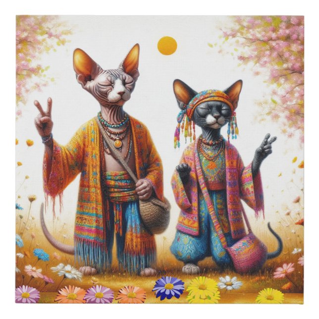 Hippie Sphynx Cat Faux Canvas Print (Front)