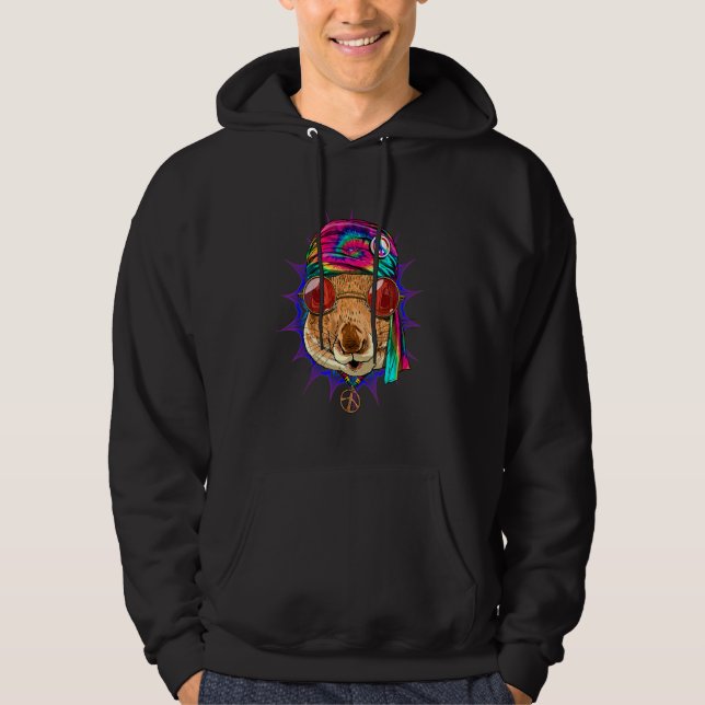 Hippie Squirrel Tie Dye Animal Peace Sign Psychede Hoodie (Front)