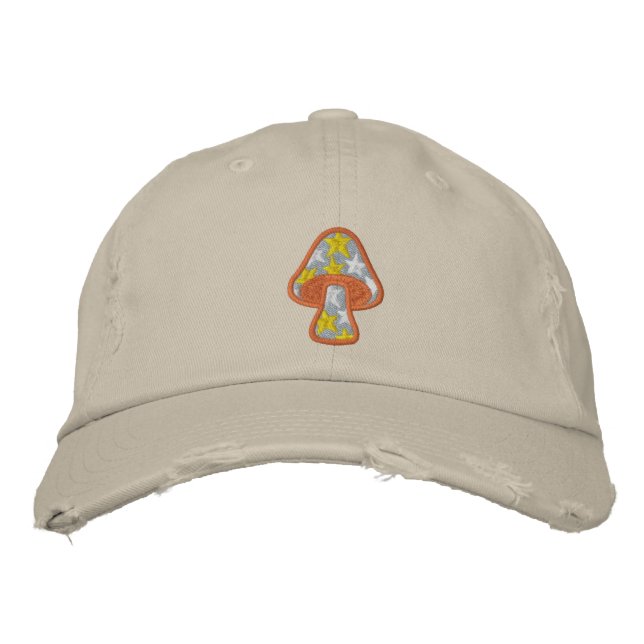 Hippie Stars Mushroom Embroidered Baseball Cap (Front)