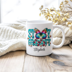 Hippie Stay Groovy Turquoise Floral Custom Name  Coffee Mug