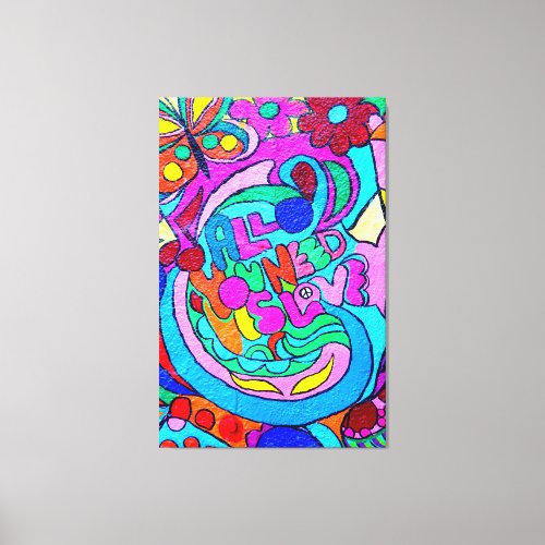 hippie style colorful peace and love canvas