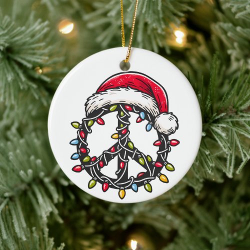 Hippie Style Peace Symbol Groovy Santa Christmas Ceramic Ornament