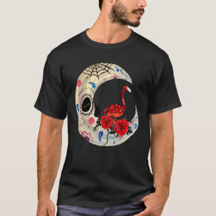 Hippie Sugar Skull Flamingo On Spooky Moon Hallowe T-Shirt