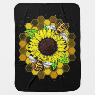 Hippie Sunflower Bees Baby Blanket