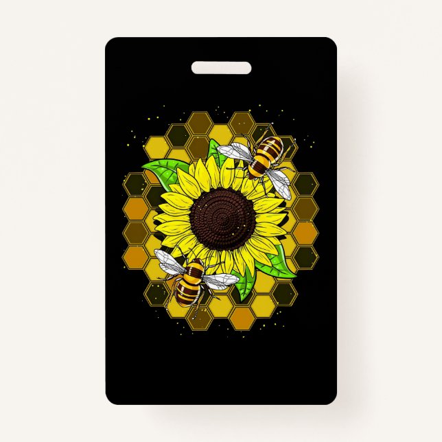 Hippie Sunflower Bees Badge (Front)