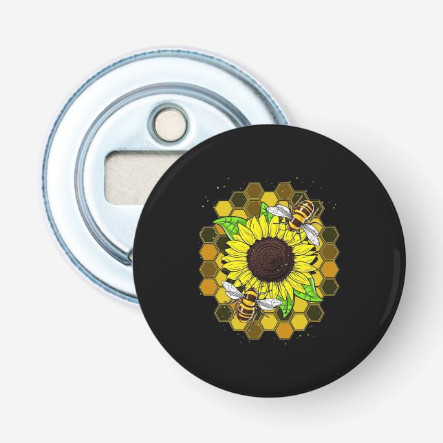 Hippie Sunflower Bees Bottle Opener (Front)