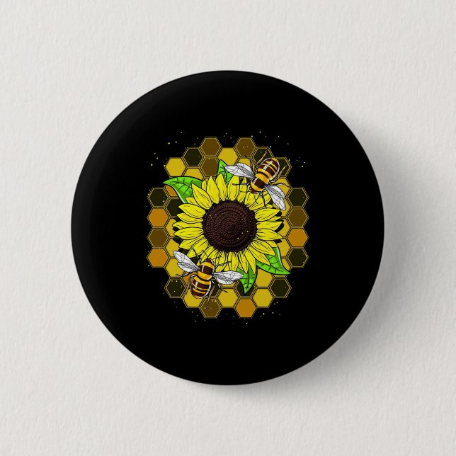 Hippie Sunflower Bees Button (Front)