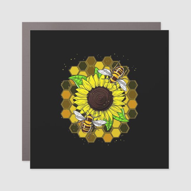 Hippie Sunflower Bees Car Magnet (Front)