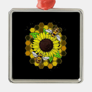Hippie Sunflower Bees Metal Ornament