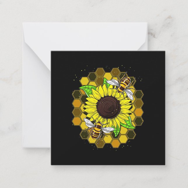 Hippie Sunflower Bees Note Card (Front)