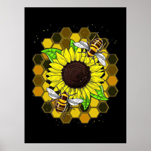 Hippie Sunflower Bees Poster