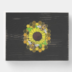Hippie Sunflower Bees Wooden Box Sign