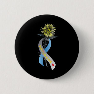 Hippie Sunflower Grey Blue Ribbon Type 1 Diabetes Button