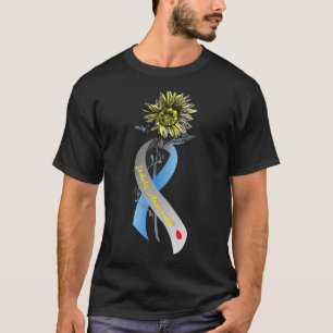 Hippie Sunflower Grey Blue Ribbon Type 1 Diabetes T-Shirt