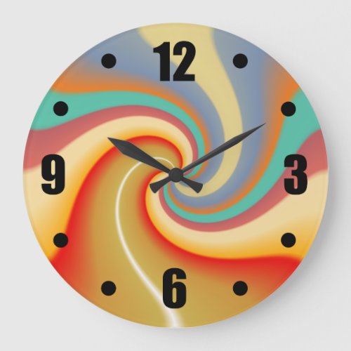 Hippie Swirl Retro Pattern Multicolor Personalized Large Clock