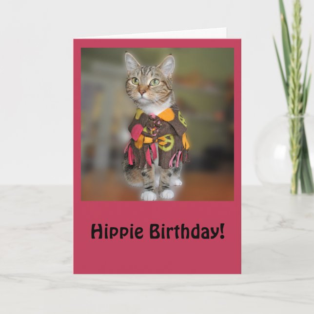 Hippie Tabby Cat Birthday Card (Front)