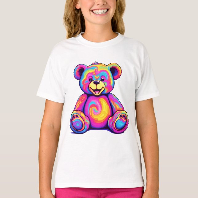 Hippie Teddy Bear Rainbow Psychedelic Bright Color T-Shirt (Front)