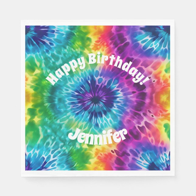 Hippie Tie Dye Birthday Paper Napkin (Front)