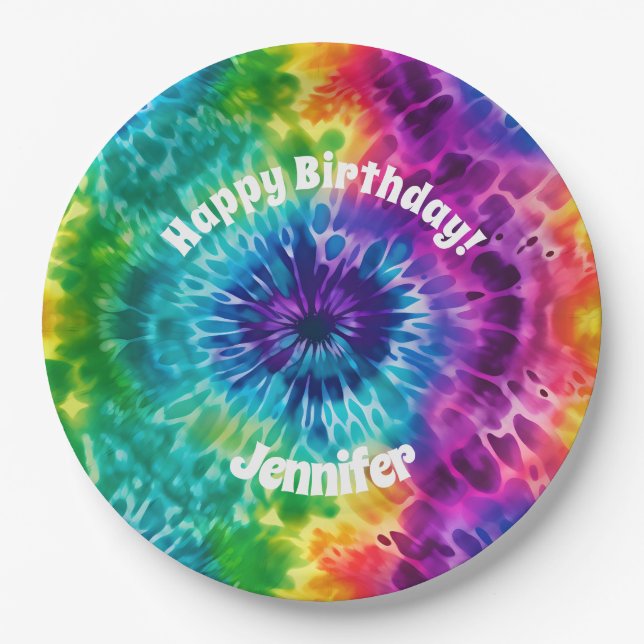 Hippie Tie Dye Birthday Paper Plate (Front)