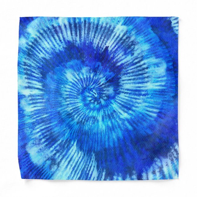 Hippie Tie Dye Pattern Watercolor Blue Modern  Bandana (Front)