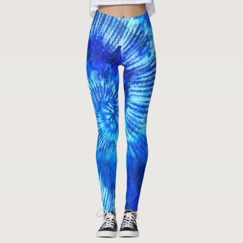 Hippie Tie Dye Pattern Watercolor Blue Modern  Leggings