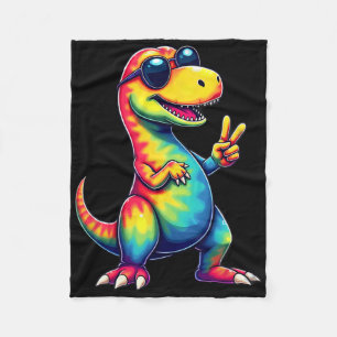 Hippie Tie Dye T-rex Dino Peace Sign  Fleece Blanket