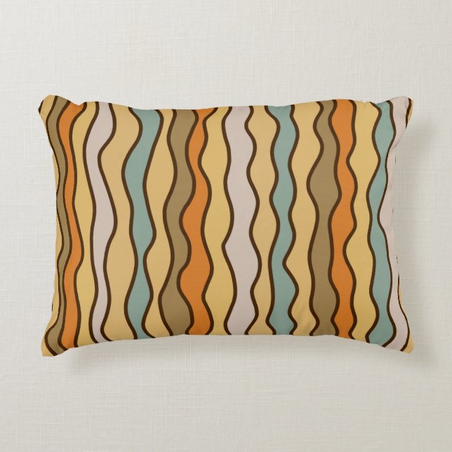 Hippie Trippy Groovy Vertical Stripe 70s Pattern Accent Pillow (Front)