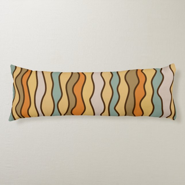 Hippie Trippy Groovy Vertical Stripe 70s Pattern Body Pillow (Front)