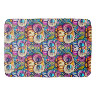 Hippie Trippy Psychedelic Colorful Owl  Bath Mat