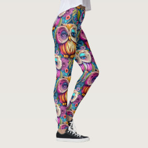 Hippie Trippy Psychedelic Colorful Owl Leggings