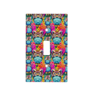 Hippie Trippy Psychedelic Colorful Owl  Light Switch Cover