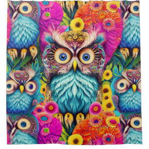 Hippie Trippy Psychedelic Colorful Owl Shower Curtain