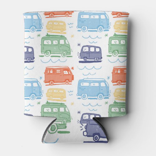 Hippie Van Colorful 70s Pattern Can Cooler