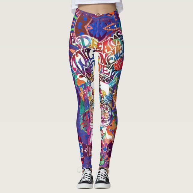 Hippie Van Dreams Hope Peace Love Tie Dye Leggings (Front)