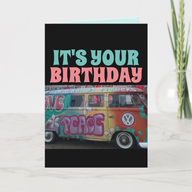 HIPPIE VAN FUNNY GREETING BIRTHDAY GREETING CARD (Front)
