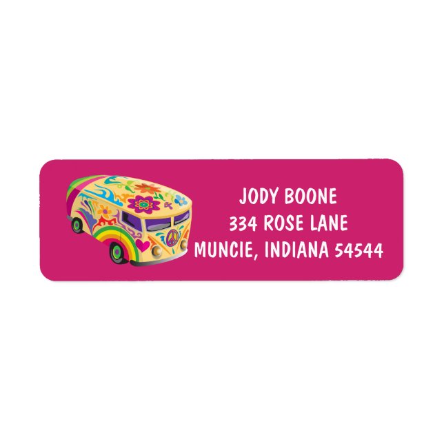 HIPPIE VAN GROOVY PINK Return Address Label (Front)