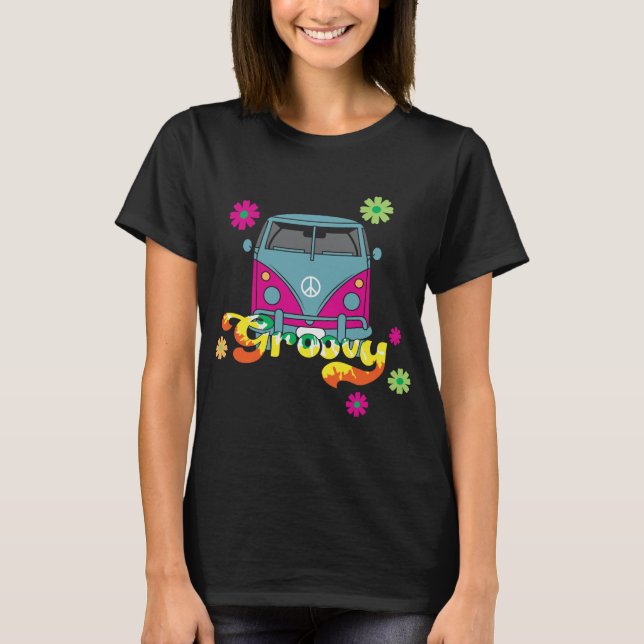 Hippie-Van-Retro-Floral-Bus T-Shirt (Front)