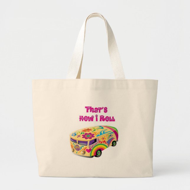 hippie van retro  how i roll large tote bag (Front)