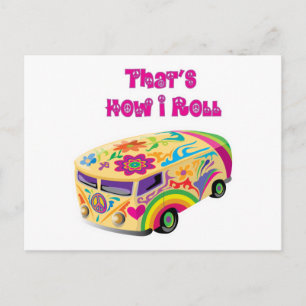 hippie van retro how i roll postcard