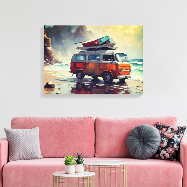 Hippie Van Seascape Traveler Mood Art  Canvas Print (Insitu(LivingRoom))