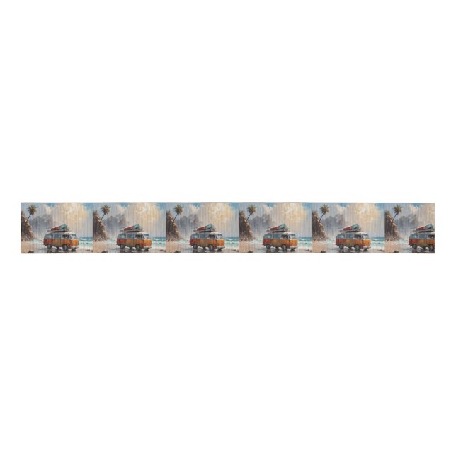 Hippie Van Seascape Traveler Mood Art  Grosgrain Ribbon (Front)