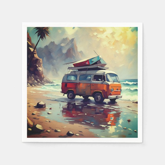 Hippie Van Seascape Traveler Mood Art  Napkins (Front)
